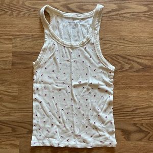 American Eagle Flower Design Cream Tank Size M